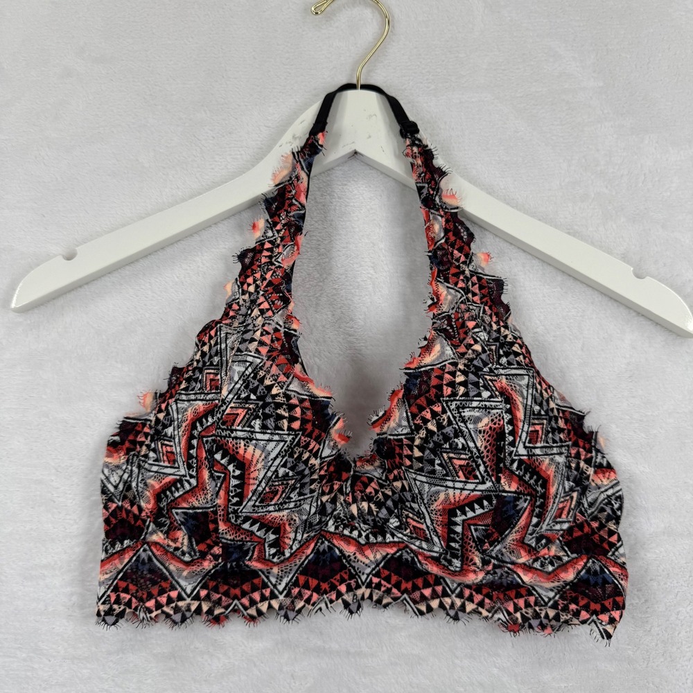 Victoria's Secret PINK Lace Bralette Lightly Lined Halter Geometric Tribal Small